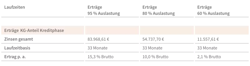 Parkklinik Hornbach - Erträge Kreditphase